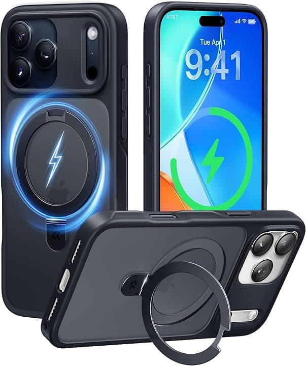 CASEKOO for iPhone 17 Pro Case with Magnetic Ring Stand [Camera Protection][Military Drop Protection][Fit for MagSafe] Translucent Matte...