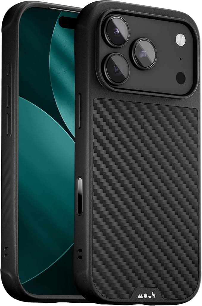 Mous for iPhone 17 Pro Case, Compatible with MagSafe - Limitless - Protective Carbon Fibre Cover for iPhone 17 Pro - Shockproof, Full Camera Protection, Anti-Scratch Back, Black