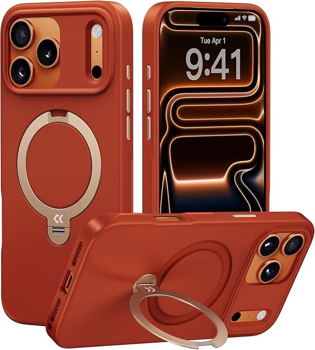 CASEKOO Twilight Orange Designed for iPhone 17 Pro Case with Spin Magnetic Stand [16FT Military Protection] [Non-Slip Edge] [Fit for MagSafe] Shockproof for iPhone 17 Pro case with Stand 6.3''